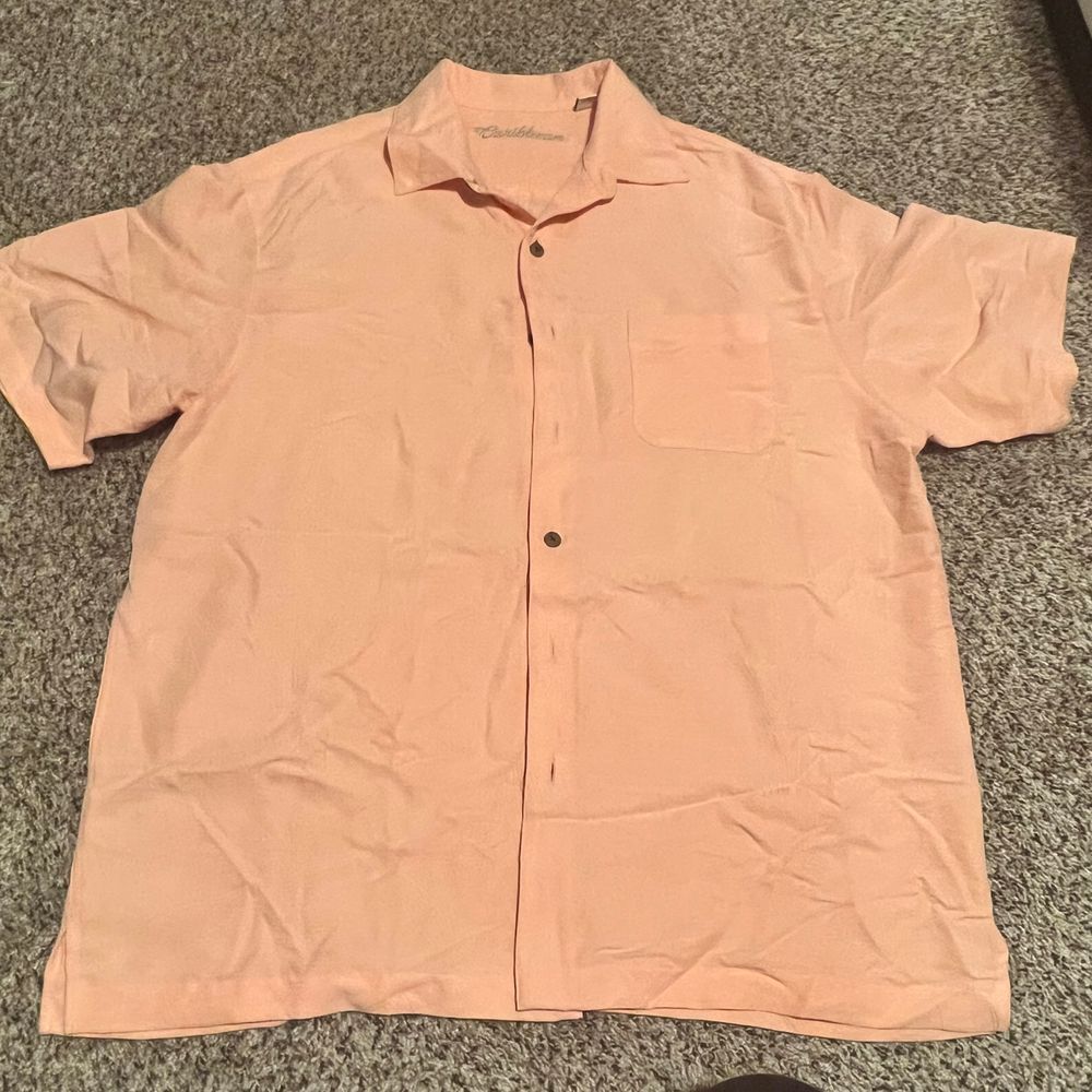Caribbean Peach Short Sleeve‎ Button-Down Camp Collar Shirt XL Casual Summer